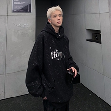 满天星长袖卫衣男春秋季新款美式感连帽宽松外套金属印花W88-P68，男装卫衣，电商C307