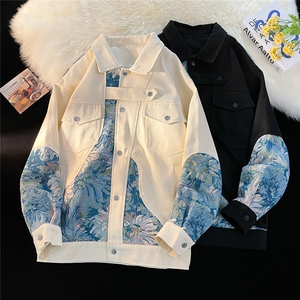 港风平铺风外套女刺绣夹克男大码M-5XL潮男JK7806P95控138图片
