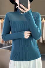 时尚欧根纱拼接针织衫修身显瘦长袖毛衣优雅气质女装上衣，女装针织衫/毛衣，暖姿羊绒