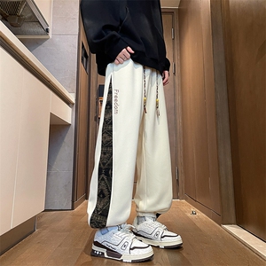 8XL-M民族拼接刺绣束脚卫裤男冬加绒加厚大码运动裤KZ024P45图片