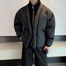 冬季高级感美式假两件立领保暖棉服男复古拼接短款棉衣潮M138P165，男装棉衣，电商B267