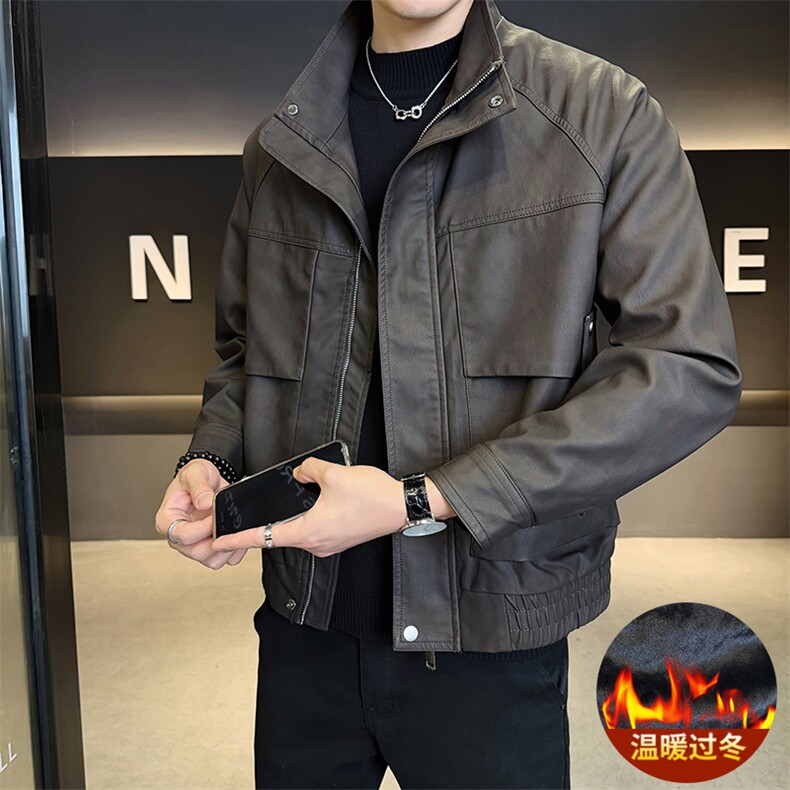 加绒皮衣外套男秋冬季2025新款机车PU皮夹克7712-P165,男装夹克,电商D327