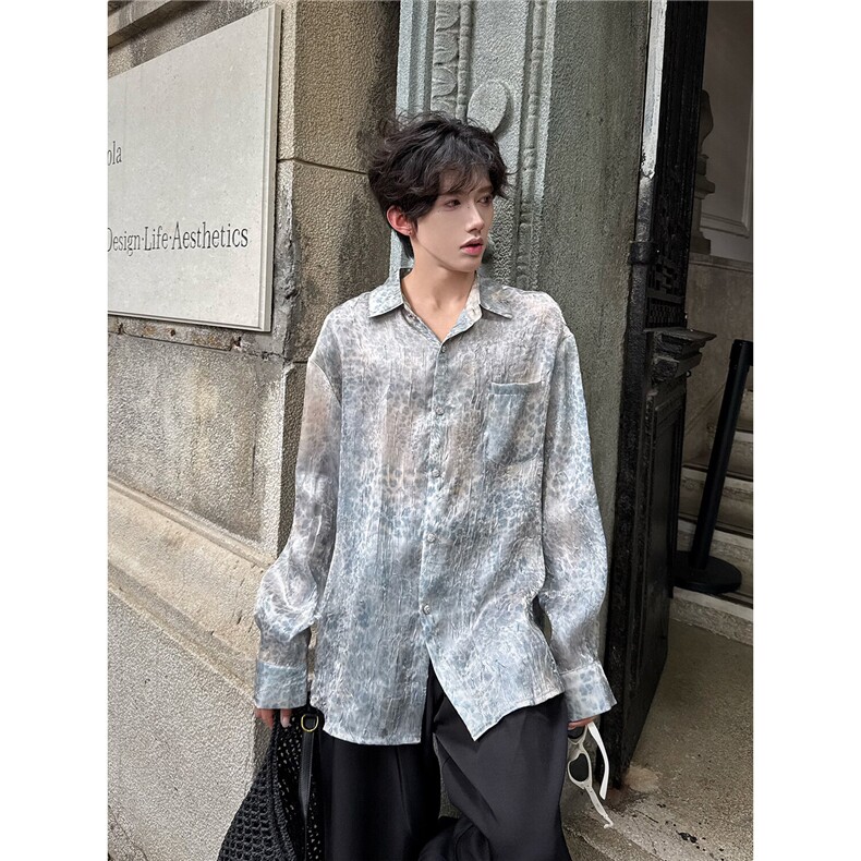 C316CS8339P78长袖衬衫个性红色蕾丝透气冰丝衬衣性感松弛感,男装衬衫,电商C316