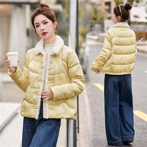 新中式白鸭绒羽绒服外套女2025冬季新款重工刺绣水貂毛提花外套图片