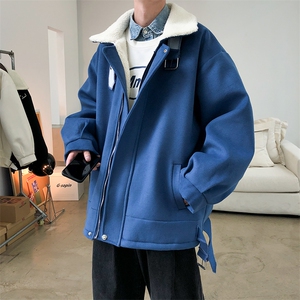 秋冬呢料港风ins纯色加厚羊羔毛短款男保暖棉衣 A071-089-P125图片