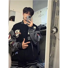 潮牌毛巾绣字母棒球服外套男女2026春秋季复古宽松潮流情侣夹克，男装夹克，星座715-4