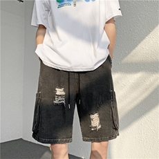 破洞工装牛仔短裤男夏季新款潮牌直筒复古休闲五分中裤DK265-P40，男装牛仔裤，星座1008