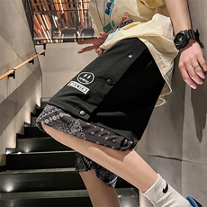 港风大码腰果花排扣刺绣笑脸假两件短裤M-5XL-DK2203-P45，男装牛仔裤，星座417-1（原电商B245）