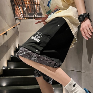 港风大码腰果花排扣刺绣笑脸假两件短裤M-5XL-DK2203-P45图片