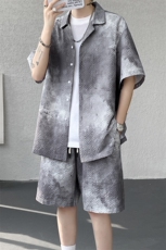 ！2026夏季新款男士水墨印花短袖衬衫套装衬衣CSTZ003特P55，男装衬衫，电商B220