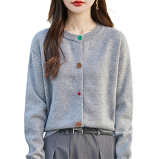 重磅加厚彩扣针织开衫女外套毛衣2025新款宽松版显瘦毛衫外搭上衣，女装针织衫/毛衣，暖烁特种纱工厂店