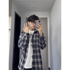 穿搭早秋季格子衬衫男女慵懒风宽松衬衣外套长袖上衣C82022-p35，男装衬衫，星座1008