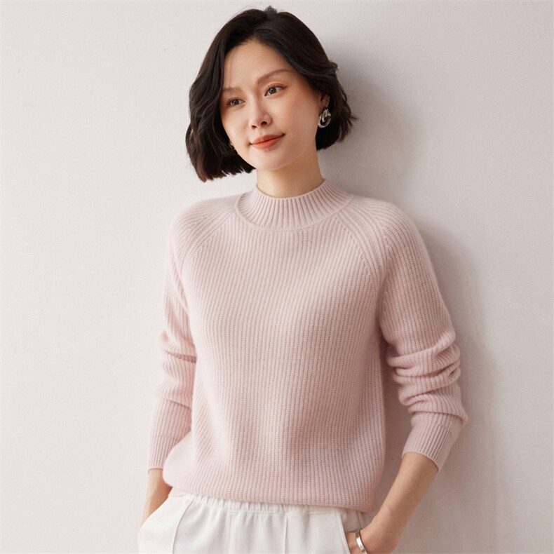 秋冬新款洋气时尚百搭显瘦女款半高领35%山羊绒衫,女装羊绒衫,艾巧羊绒