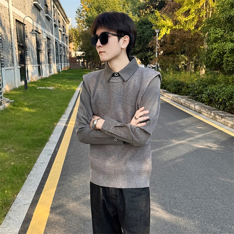 店主风小伙秋冬针织假二件毛衣男301A-1/M80/P75,男装针织衫/毛衣,星座301A-1