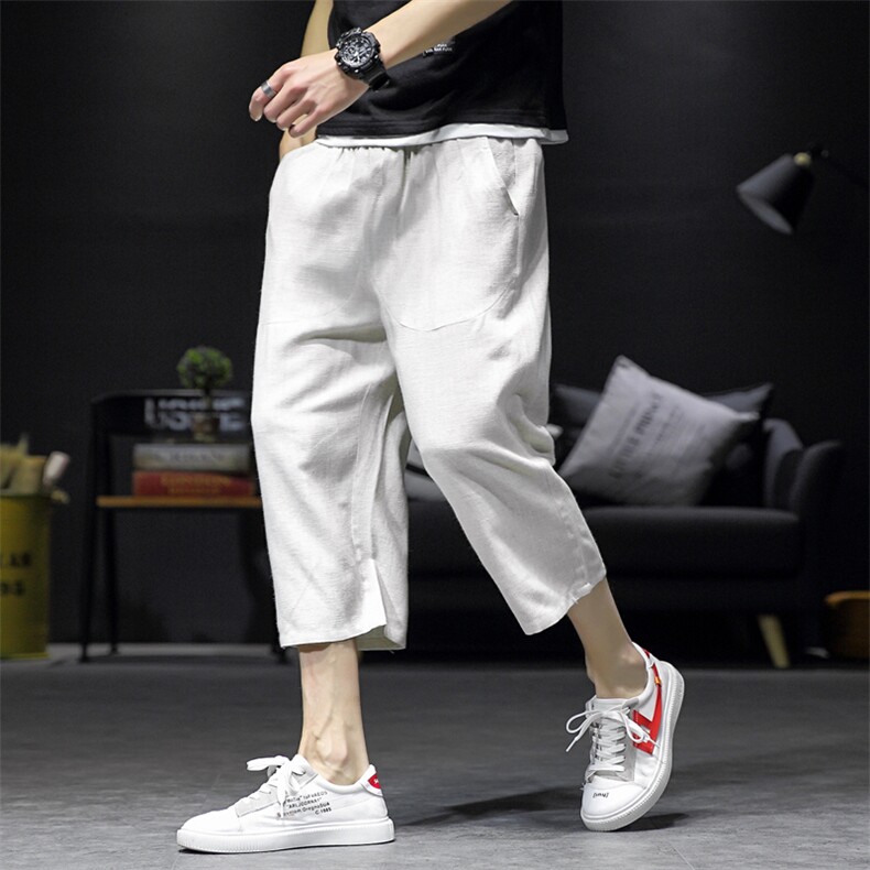 2021夏季新沙发墙日系大码男宽松七分亚麻棉麻裤休闲裤K256-P35,男装休闲裤,电商A001