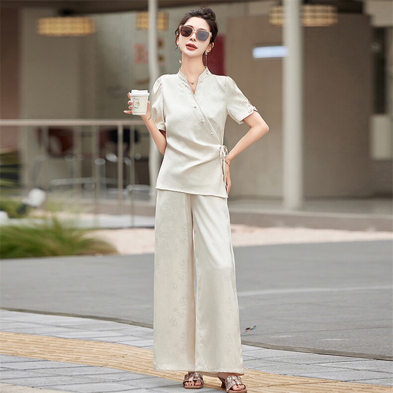 新中式国风气质套装女2025新款夏季时尚职业速干高端大气两件套裤,女装套装/套裙,慕依路