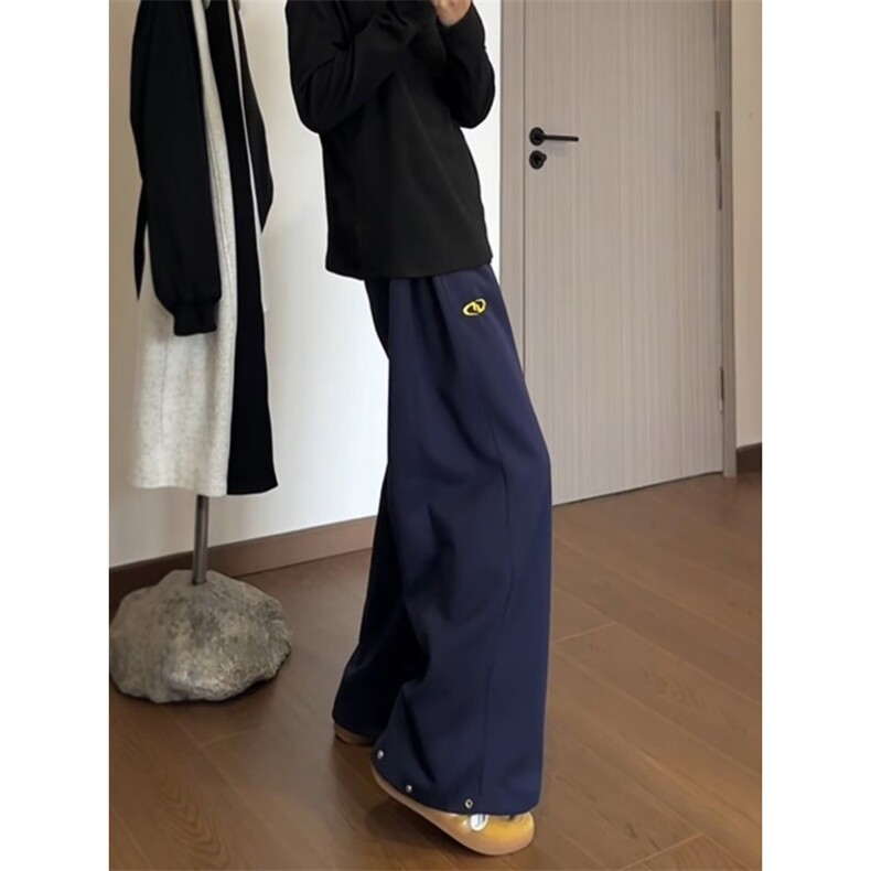 美式复古休闲裤女春季新款侧边三条杠速干阔腿运动裤宽松伞兵裤子图片