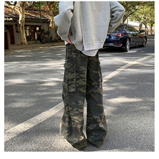 美式复古工装迷彩裤男女运动大口袋休闲情侣宽松直筒长裤K057-P50，男装休闲裤，星座308B-1