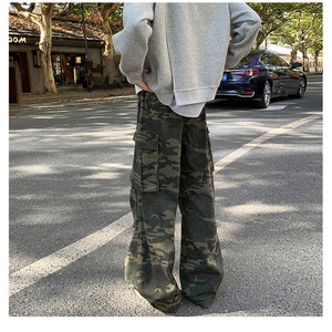 美式复古工装迷彩裤男女运动大口袋休闲情侣宽松直筒长裤K057-P50图片