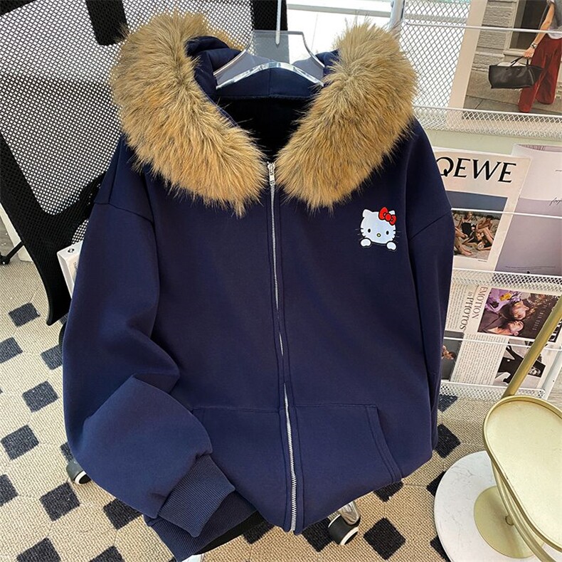 5715-P58原版大毛领可拆卸卫衣开衫拉链外套加绒 /薄款图片