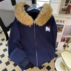 5715-P58原版大毛领可拆卸卫衣开衫拉链外套加绒 /薄款图片