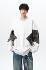 8XL-M春秋季圆领拼接撞色民族风卫衣男新款潮牌上衣服WY005P58，男装民族服装，电商B312