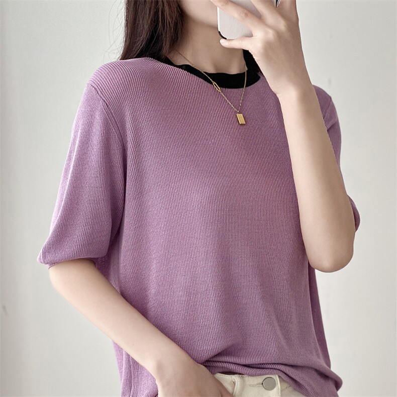 2025年夏季不连帽时尚通勤百搭圆领短袖，女装T恤，森墨