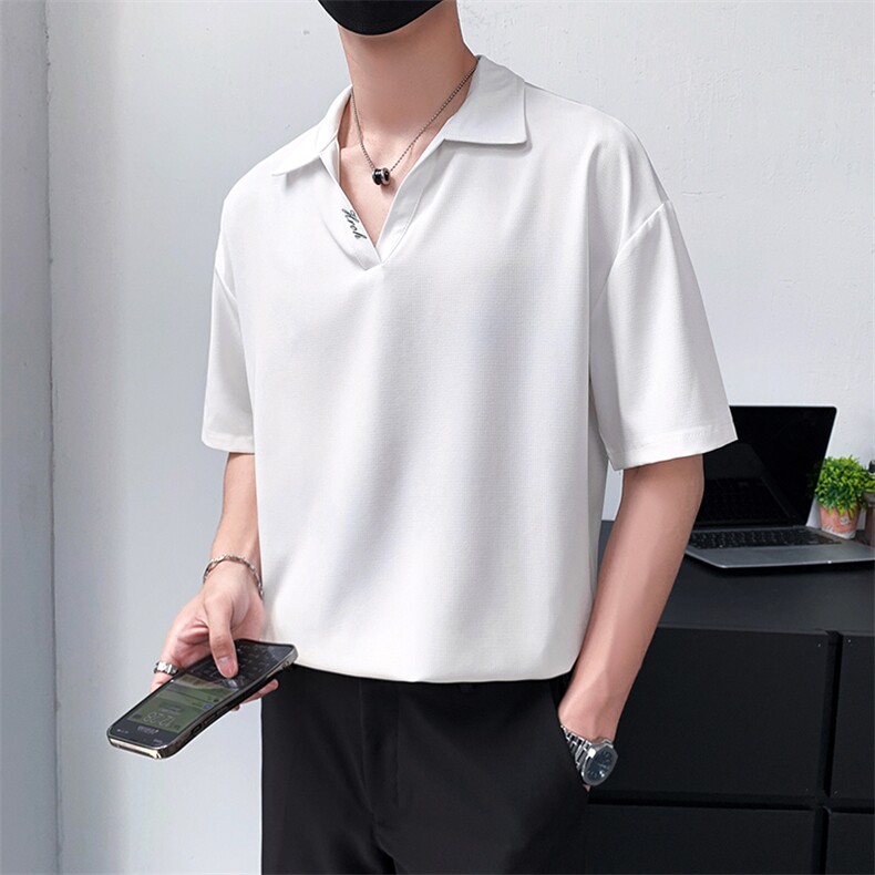港风垂感冰丝Polo衫男短袖夏季薄款ins痞帅衬衣休闲PL0380-P30,男装Polo衫,星座308B-1
