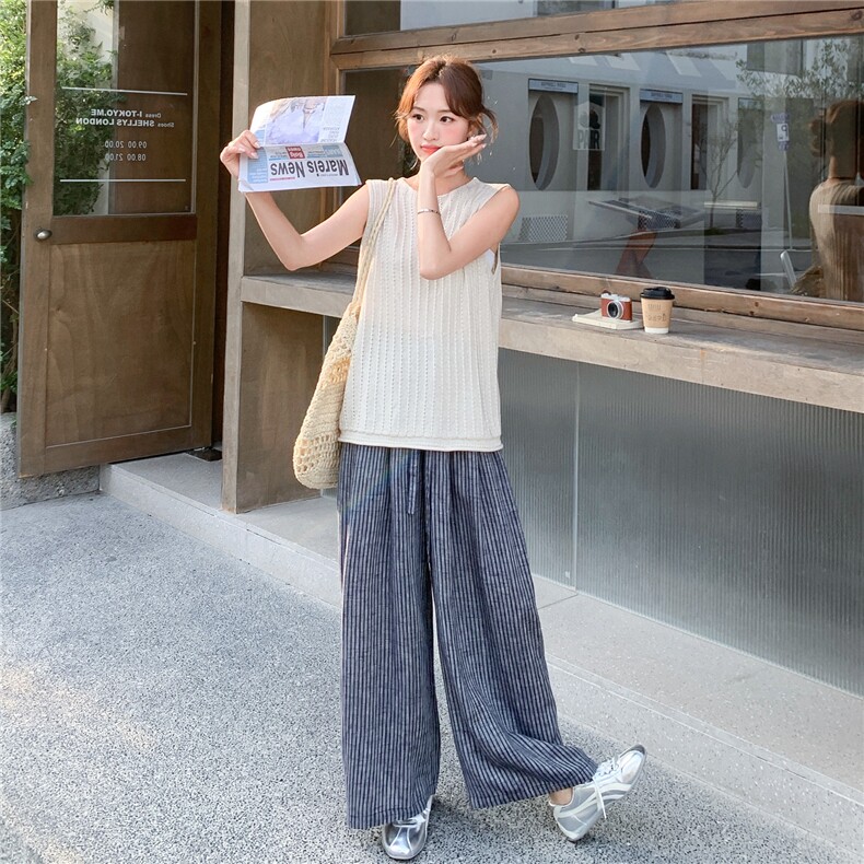 休闲风针织圆领无袖上衣阔腿裤两件套女2026春夏新款时尚气质套装,女装套装/套裙,艾米莉亚