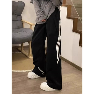 美式高街垂坠感条纹运动休闲裤男女潮流直筒阔腿户外冲锋裤子ins