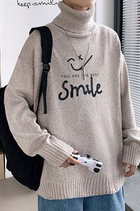 ！冬季高领毛衣男潮流印花百搭针织衫韩版毛线衣GM605P55图片