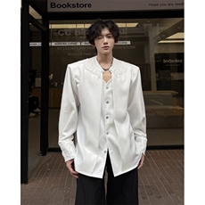 现货！25轻奢华男士蕾丝宝石纽扣假两件礼服垫肩衬衫CS167-P128，男装衬衫，电商B288