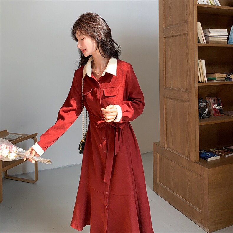 现货-红色系带连衣裙203-8869-P135-K198，女装连衣裙，浙宝203