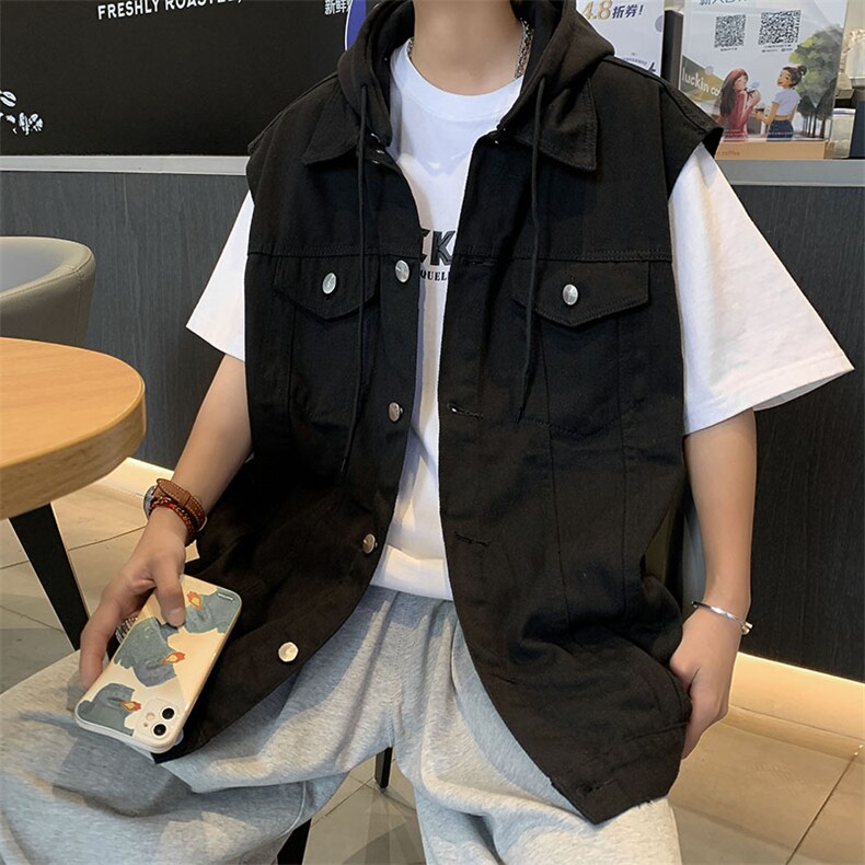 牛仔马甲男连帽韩版潮流痞子帅气2023春夏季ins宽松外套W4766-P52,男装背心/马甲,星座412-2