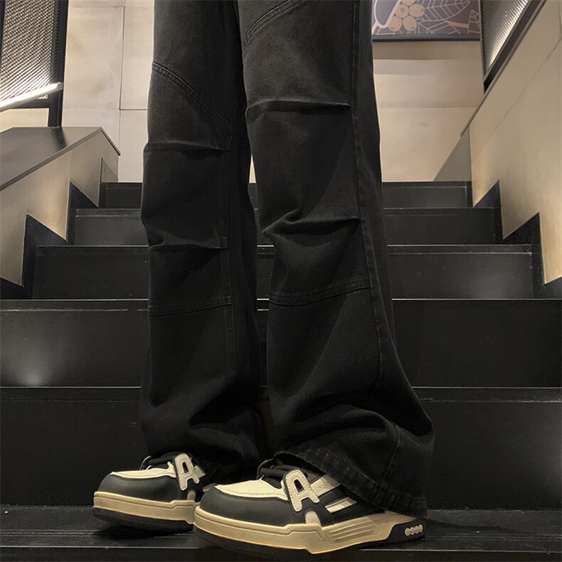 秋季新款美式微喇拼接打褶牛仔裤XZ604-KN21-P50控78,男装牛仔裤,星座604