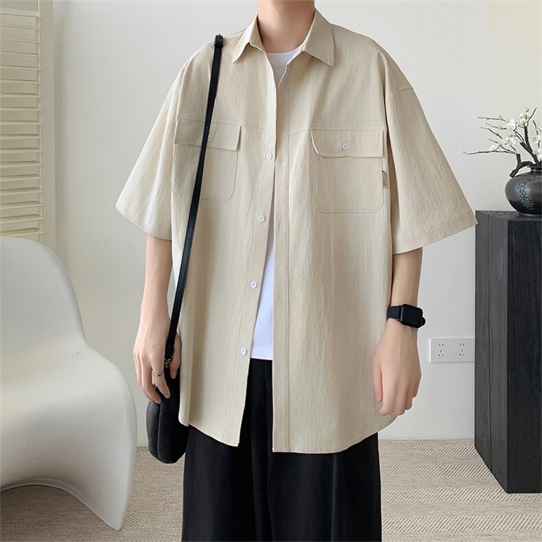 X2437-TP35控价58夏季垂坠感男士短袖衬衫五分袖纽扣衬衣纯色，男装衬衫，电商A102-1