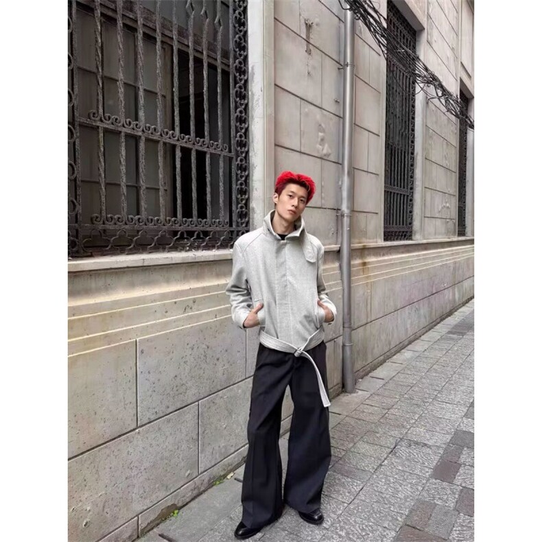 美式正肩绑带毛呢夹克男女冬季痞帅情侣短款工装外套,男装夹克,四季星座505