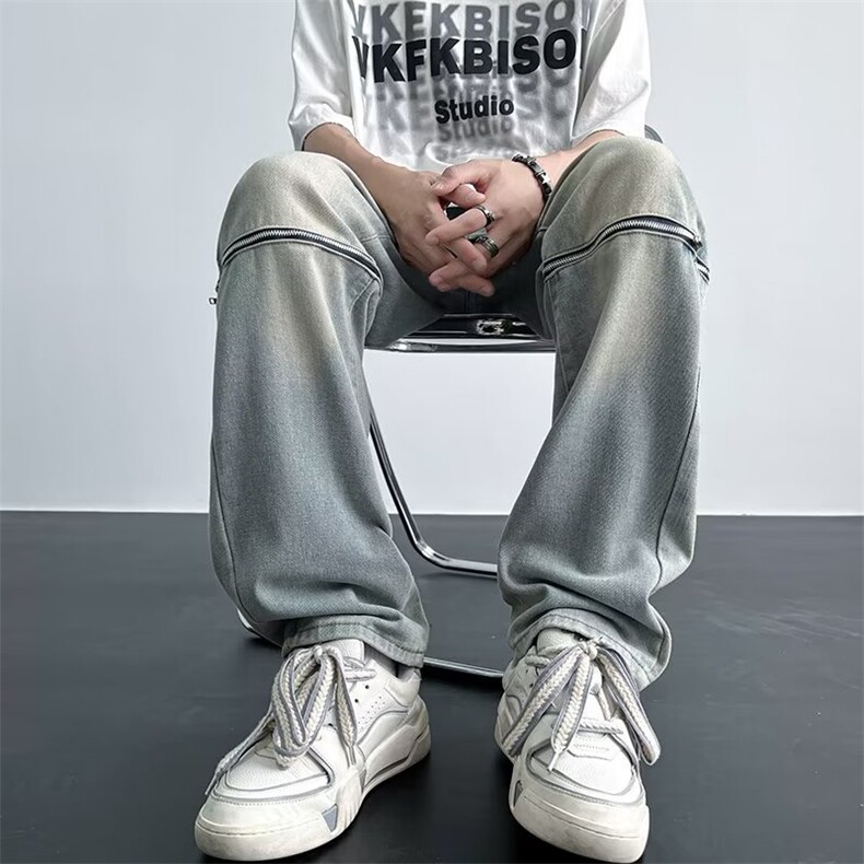 美式vibe风裤子高街ins可拆卸设计感牛仔裤男女直筒宽松NR159-P48,男装牛仔裤,星座1008