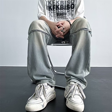 美式vibe风裤子高街ins可拆卸设计感牛仔裤男女直筒宽松NR159-P48，男装牛仔裤，星座1008