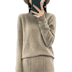 秋冬100%纯羊毛衫女一线成衣连帽针织羊绒衫宽松长袖毛衣帽衫打底图片
