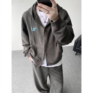 麂皮绒连帽卫衣运动套装男校园风运动服两件套学生班服TZ115-P128图片