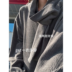 26春款宽松落肩潮酷街头上衣个性连帽围巾一体卫衣HY856P55控88，男装卫衣，电商A102B