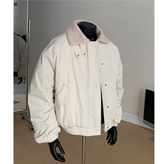 假模美式复古羊羔毛翻领棉服飞行夹克棉衣加厚外套男H1031P128，男装夹克，电商A341