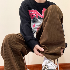 秋款垂感休闲裤宽松直筒裤灯芯绒拖地裤图片
