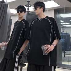 美式男孩明线金属装饰短袖复古时尚半袖打底情侣开衫T802-P38，男装T恤，电商C307A