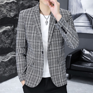 XZ8600P80男休闲韩版西服外套2025秋季潮流单西格子上衣修身西装图片