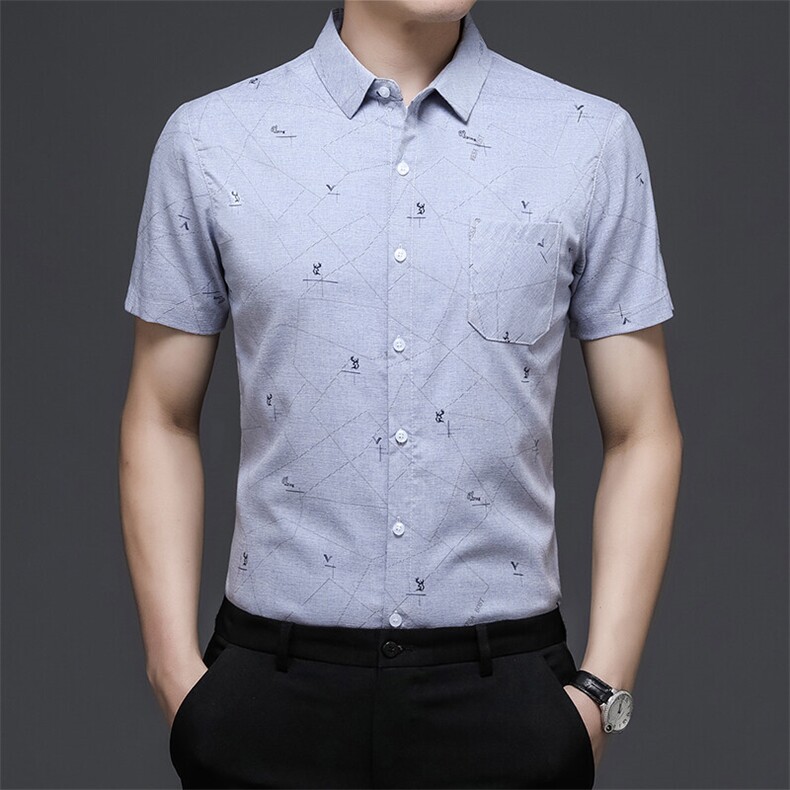 夏装短袖衬衫口袋款男士印花半袖纯色休闲时尚衬衣商务男装，男装衬衫，钱塘6003（原4033）