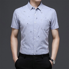 夏装短袖衬衫口袋款男士印花半袖纯色休闲时尚衬衣商务男装，男装衬衫，钱塘6003（原4033）
