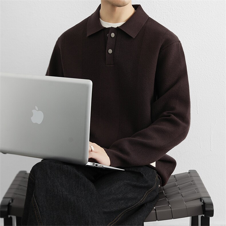 老钱新贵翻领毛衣男春秋季2025潮流简约针织衫宽松线衣外套,男装针织衫/毛衣,星座914