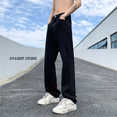 B221美式ins高街暗黑小众情侣毛巾绣直筒牛仔裤LK23021-P65控88，男装牛仔裤，电商B221